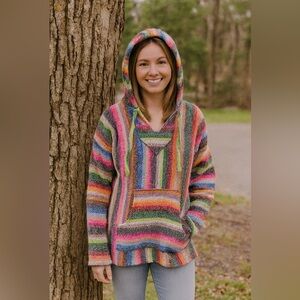 BAHA HIPPIE PULLOVER HOODIE FESTIVAL BRIGHT COLORS Adult SIZE  Large